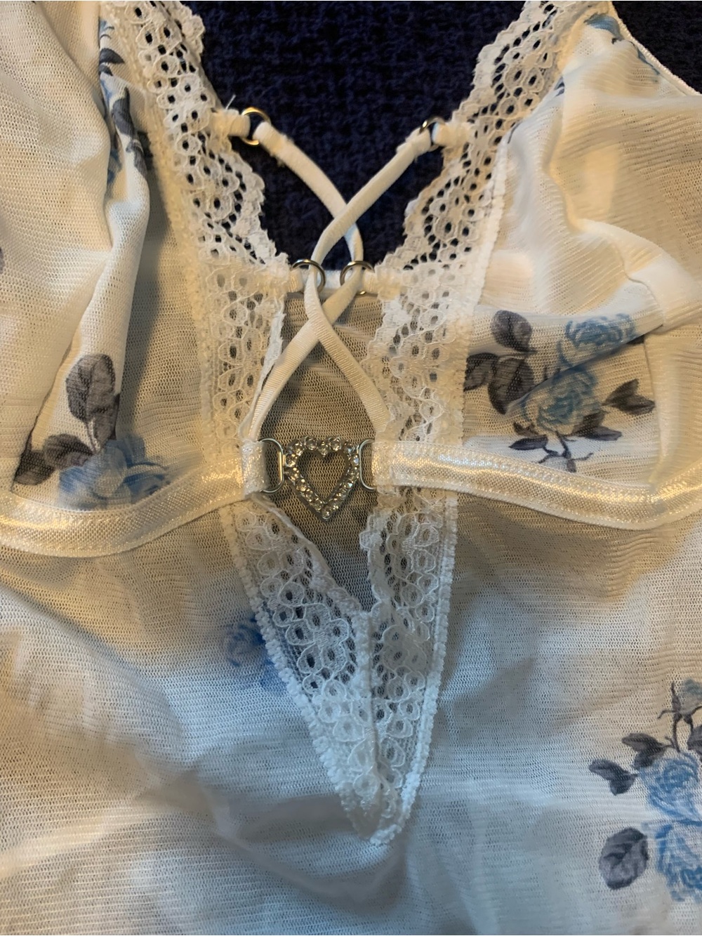 Sheer White & Blue Floral Slip Dress Nightgown never worn NWOT - Picture 4 of 4